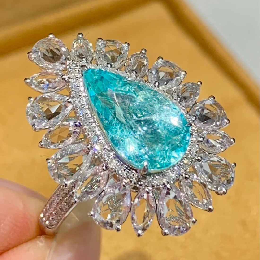 14k Gold 2.6 Ct Natural Paraiba Tourmaline & Diamond & Sapphire Ring - 2