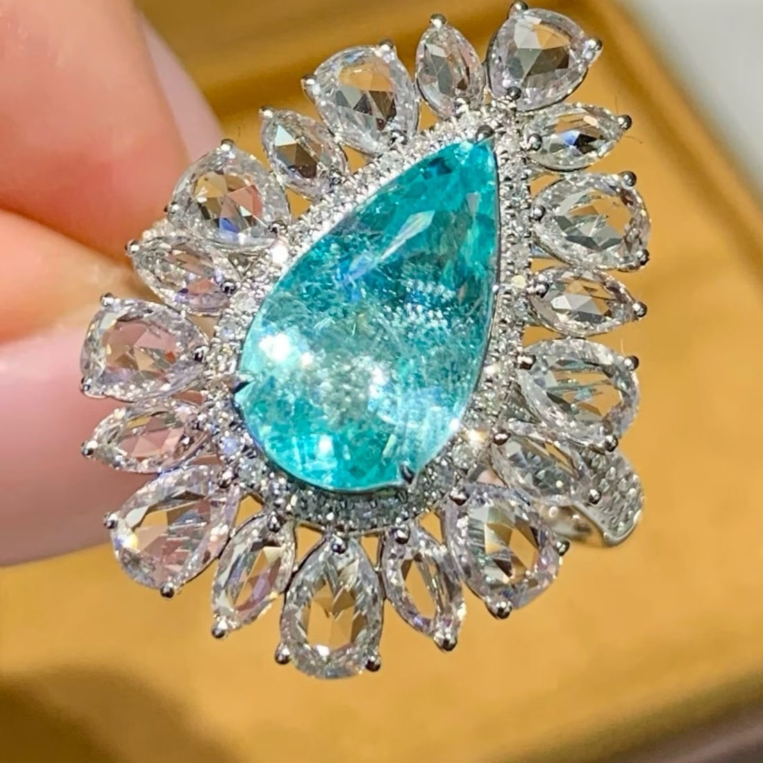 14k Gold 2.6 Ct Natural Paraiba Tourmaline & Diamond & Sapphire Ring - 3