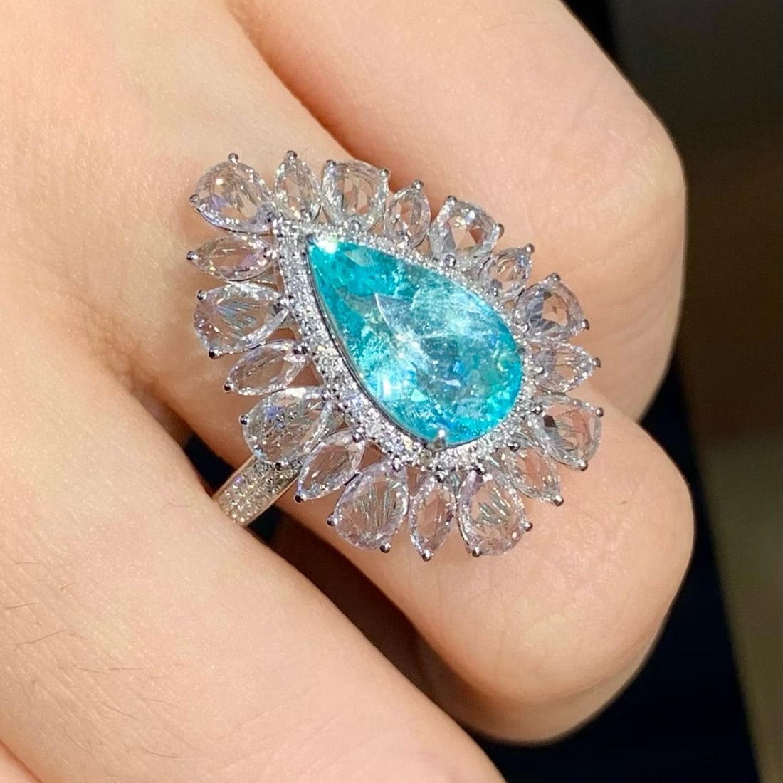 14k Gold 2.6 Ct Natural Paraiba Tourmaline & Diamond & Sapphire Ring - 5