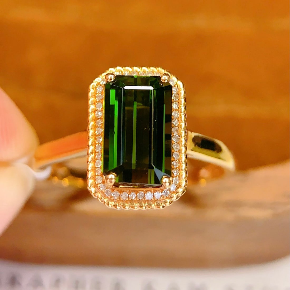 14k Gold 3 Ct Natural Tourmaline & Diamond Ring - 2