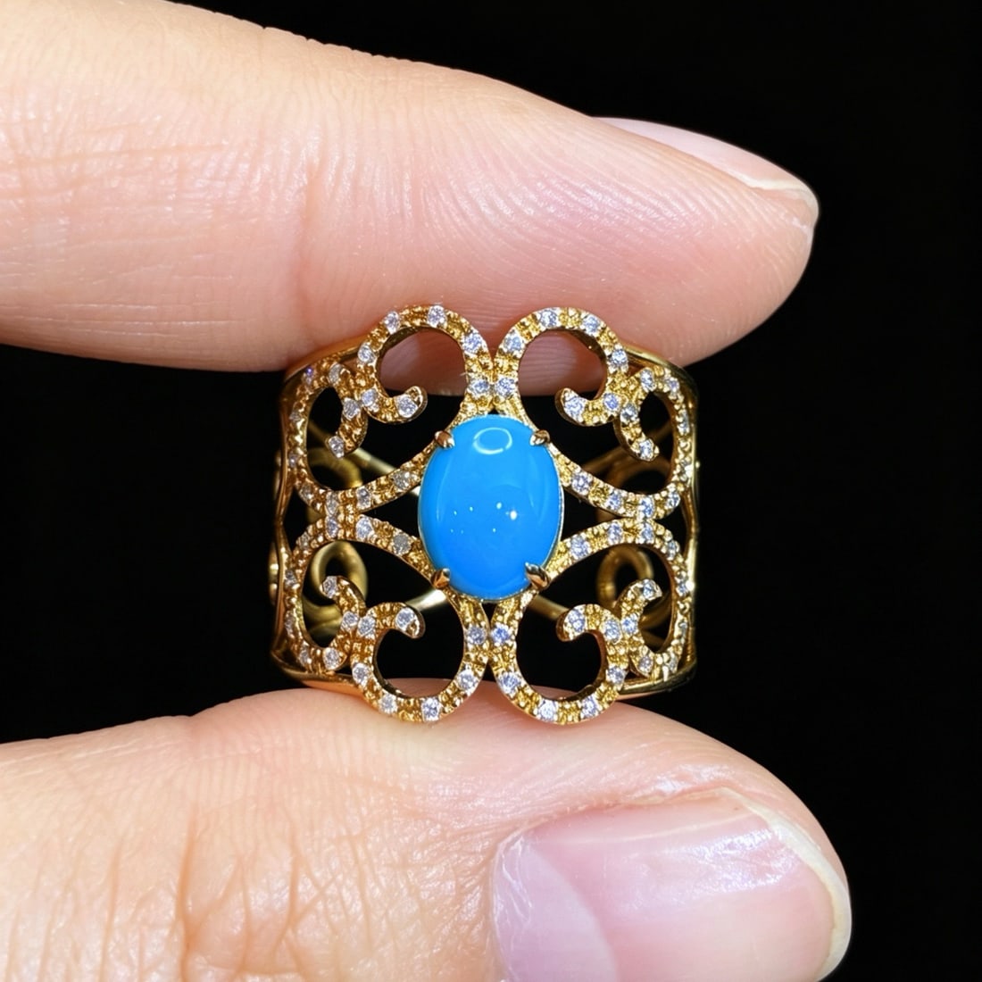 14k Gold 1.19 Ctw Natural Blue Turquoise & Diamond Ring (1 of 6)