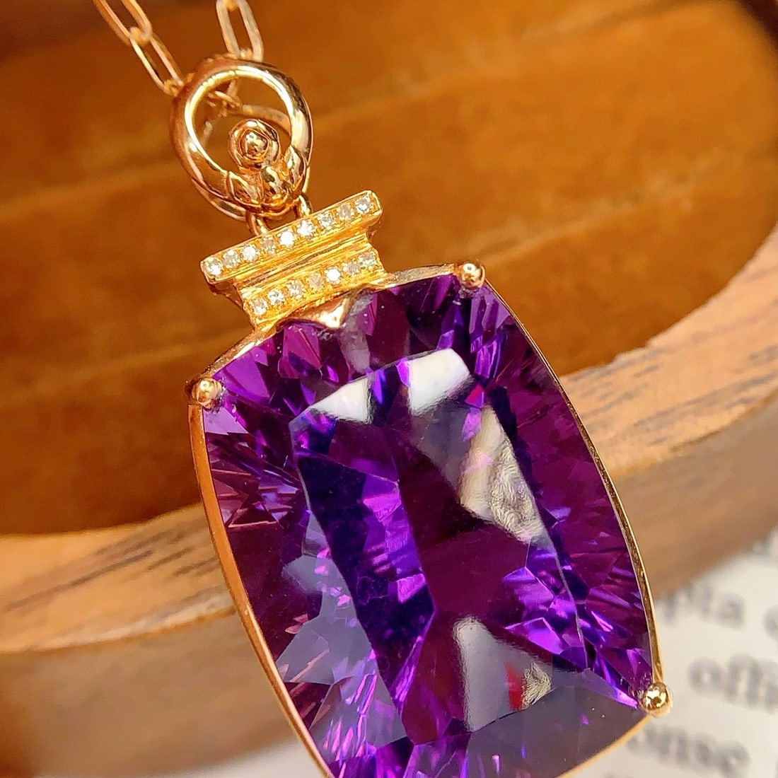 14k Gold 23.6 Ct Natural Amethyst & Diamond Pendant( Without Chain ) - 5