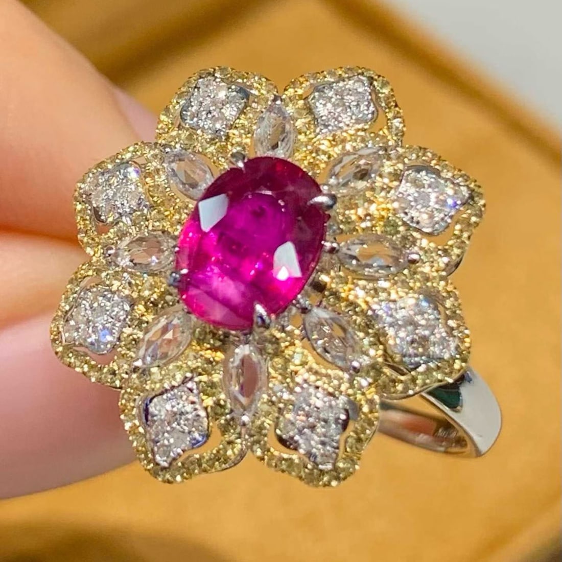 14k Gold 1.2 Ct Natural Ruby & Diamond & Sapphire Ring: Ref:231192398 // gold content:14k gold // ring size:7. 25us // // main gemstone:ruby // shape:oval // carat weight:1. 2ct // color:red // treatment:natural // // adjacent gemstone 2 : diamond // shape