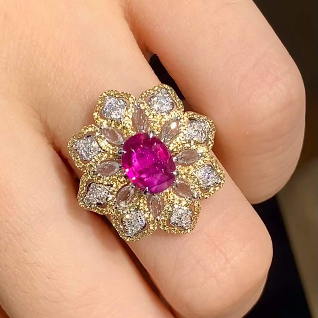 14k Gold 1.2 Ct Natural Ruby & Diamond & Sapphire Ring - 2