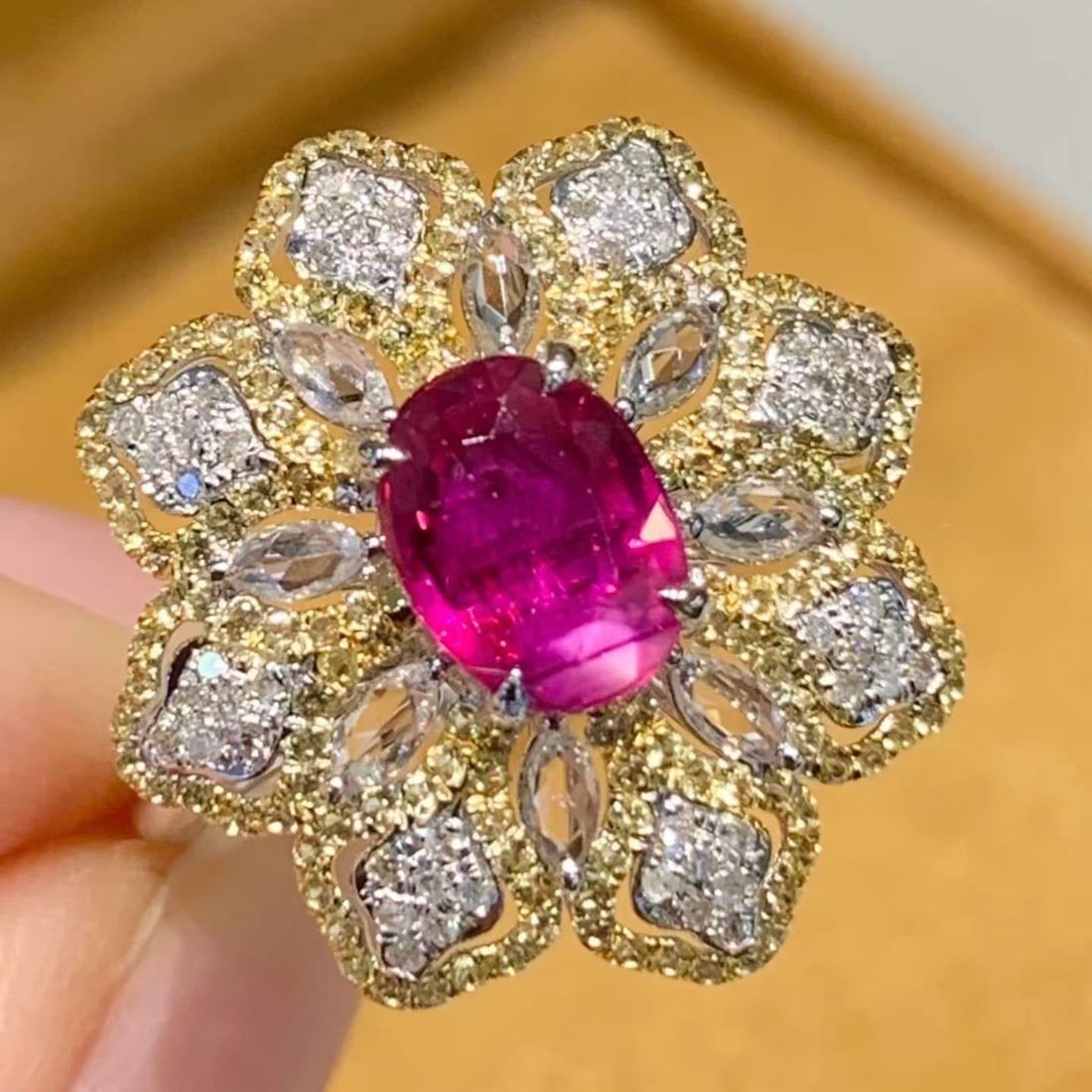 14k Gold 1.2 Ct Natural Ruby & Diamond & Sapphire Ring - 3