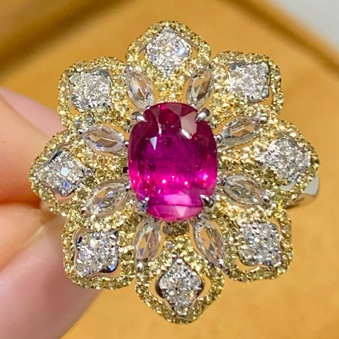 14k Gold 1.2 Ct Natural Ruby & Diamond & Sapphire Ring - 4