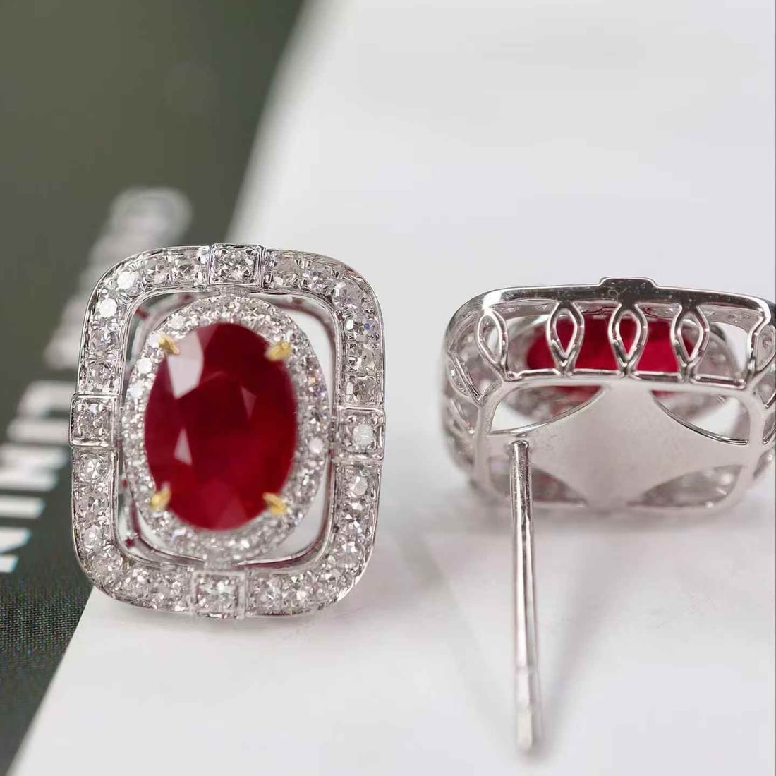 14k Gold 2.61 Ctw Natural Ruby & Diamond Earrings - 3