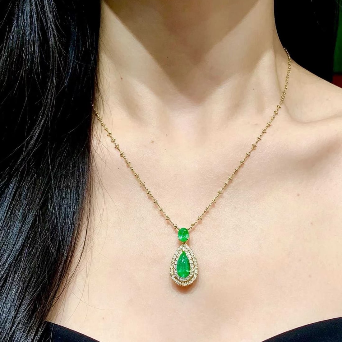 14k Gold 1.2 Ct Natural Emerald & Diamond Pendant( Without Chain ) - 4