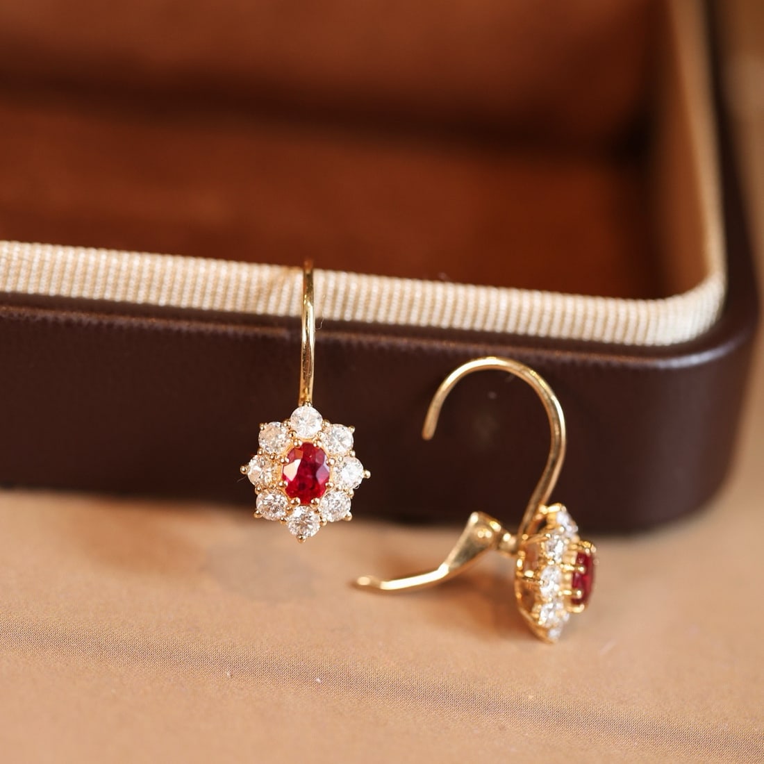 14k Gold 1.32 Ctw Vivid Red Natural Ruby & Diamond Earrings - 7