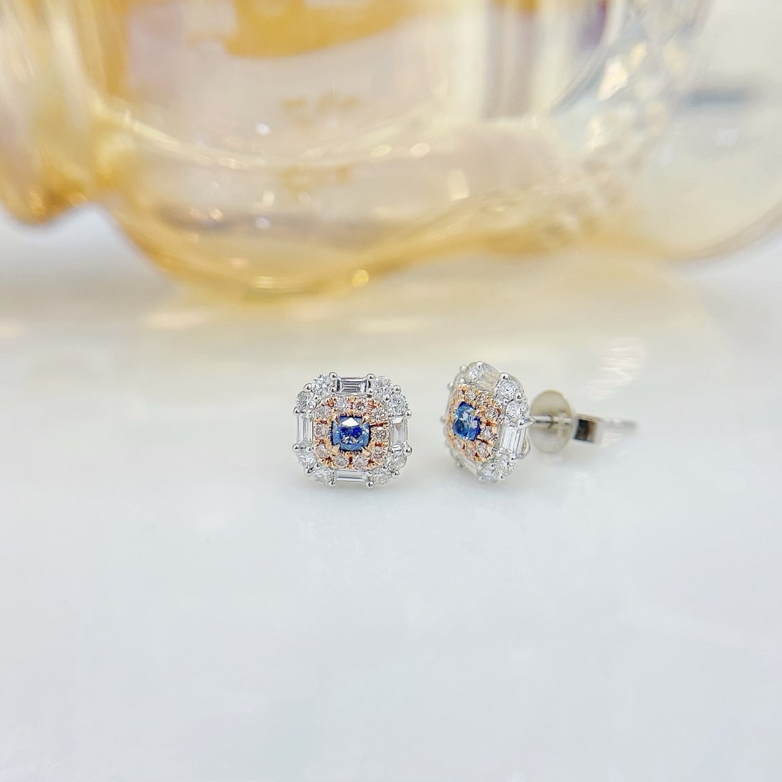 14k Gold 0.64 Ctw Natural Blue Diamond & Diamond Earrings - 2