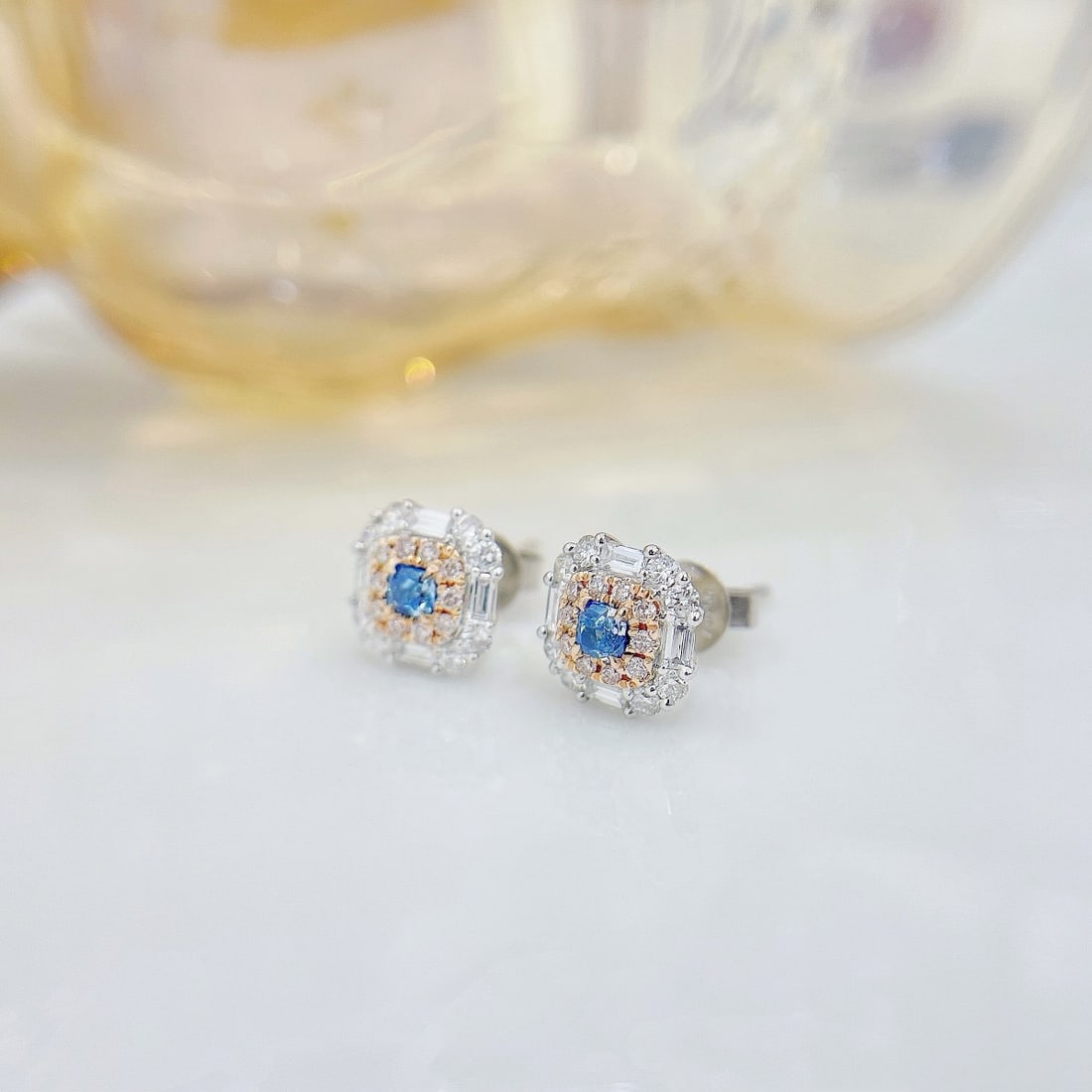 14k Gold 0.64 Ctw Natural Blue Diamond & Diamond Earrings - 3