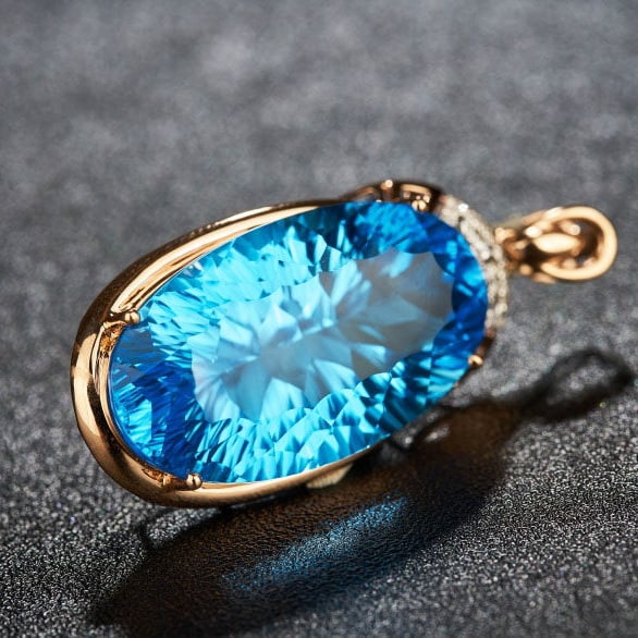 14k Gold 25.46 Ct Natural Topaz & Diamond Pendant( Without Chain ) - 6