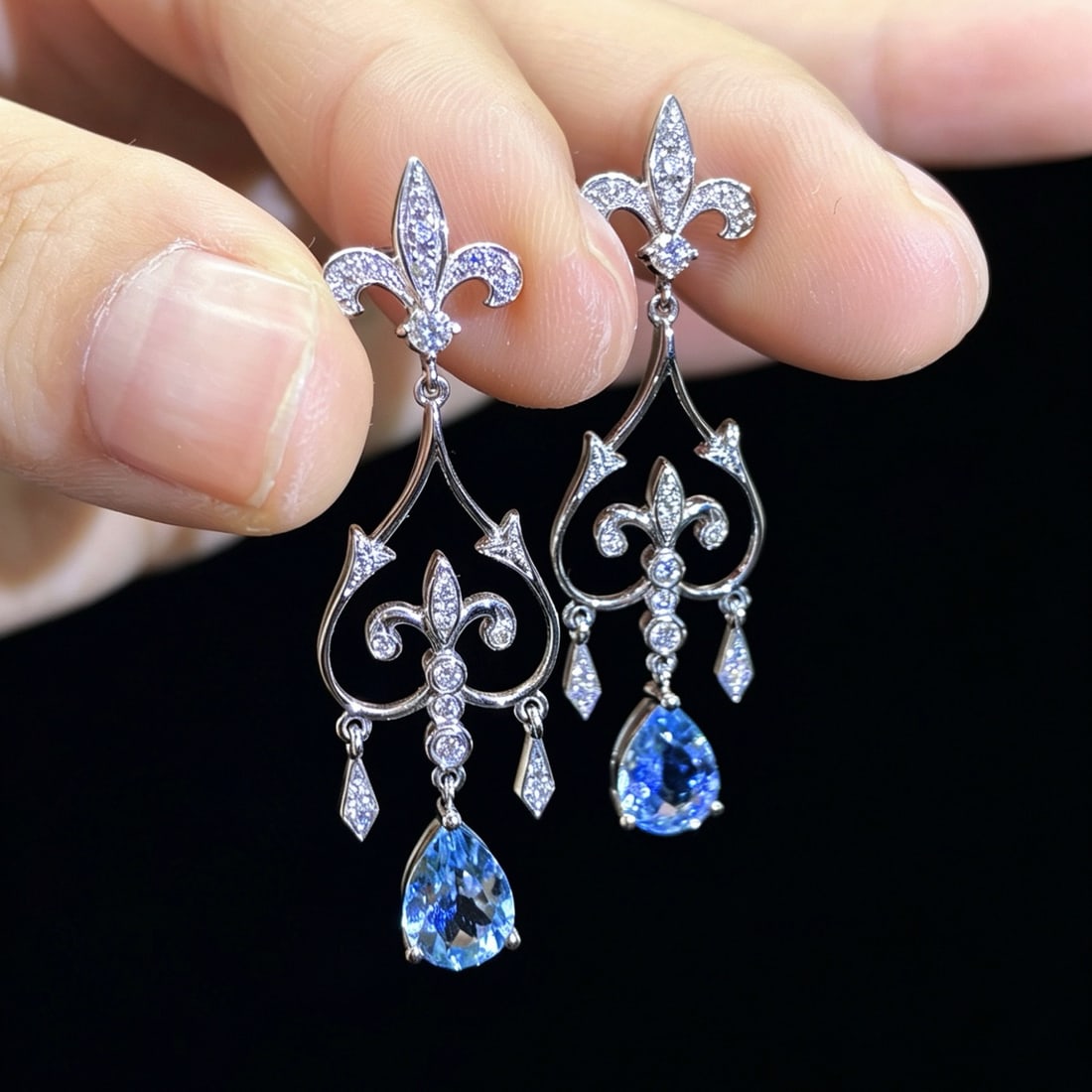 14k Gold 2.35 Ctw Natural Aquamarine & Diamond Earrings - 5