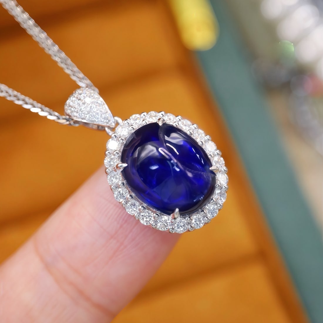 14k Gold 5.13 Ctw Natural Sapphire & Diamond Pendant( Without Chain ) - 2