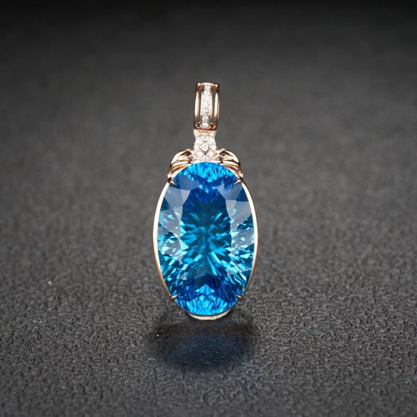 14k Gold 23.35 Ct Natural Topaz & Diamond Pendant( Without Chain ): Ref:231063020 // gold content:14k gold // main gemstone:topaz // shape:oval // carat weight:23. 35ct // color:blue // treatment:natural // // adjacent gemstone 2 : diamond // shape:round // clarity