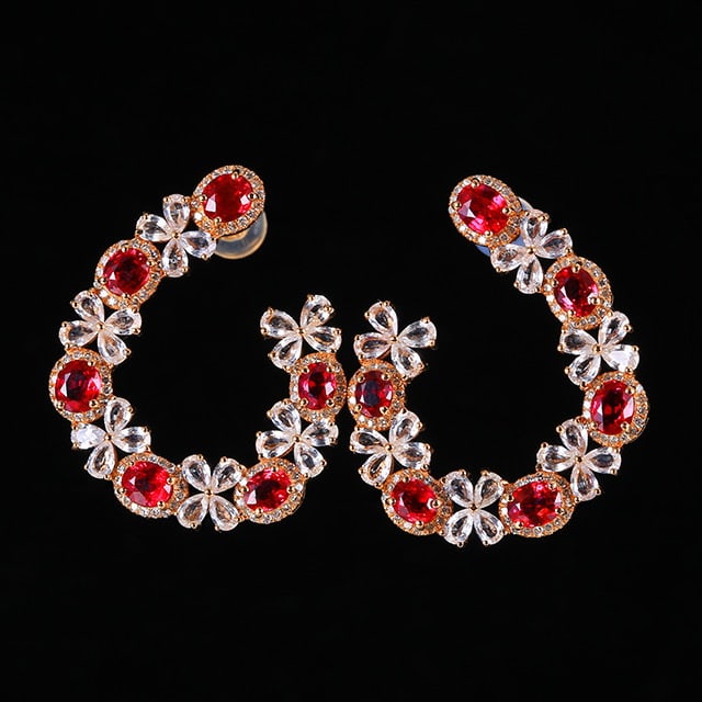 14k Gold 3.73 Ctw Natural Ruby & Diamond Earrings - 2