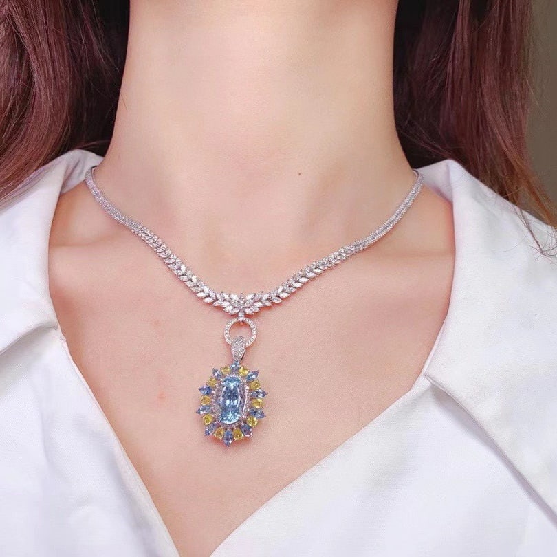 14k Gold 8.8 Ctw Natural Aquamarine & Sapphire Ring/pendant( Without Chain ) - 9