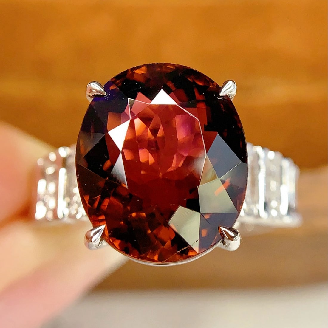 14k Gold 6.86 Ct Natural Tourmaline & Diamond Ring: Ref:231063090 // gold content:14k gold // ring size:7. 25us // // main gemstone:tourmaline // shape:oval // carat weight:6. 86ct // color:red // treatment:natural // // adjacent gemstone 2 :