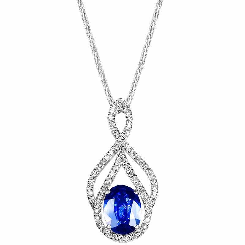14k Gold 1.22 Ctw Natural Sapphire & Diamond Pendant( Without Chain ): Ref:231063142 // gold content:14k gold // main gemstone:sapphire // shape:oval // carat weight:1. 03ct // color:blue // treatment:natural // // adjacent gemstone 2 : diamond // number of stones:63