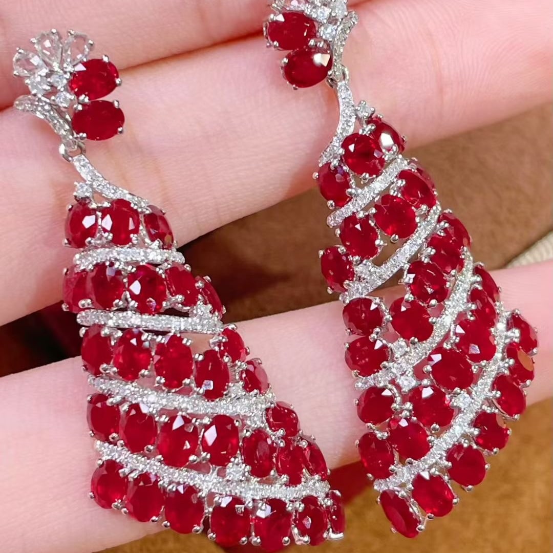 14k Gold 13.5 Ct Vivid Red Natural Ruby & Diamond Earrings (1 of 7)