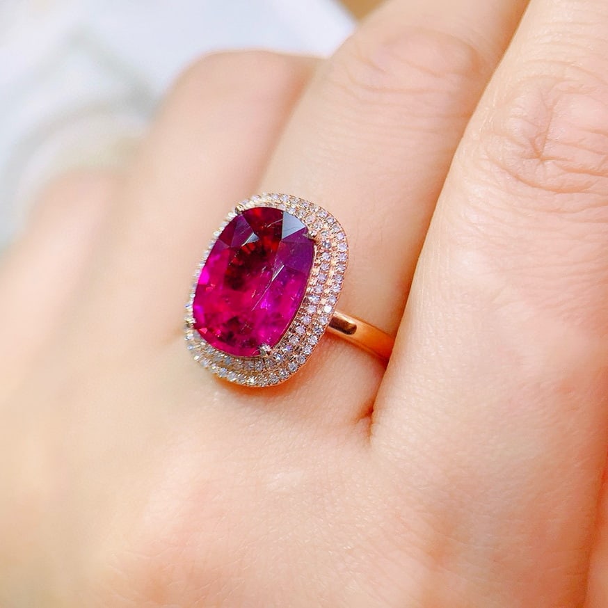 14k Gold 4.58 Ctw Natural Tourmaline & Diamond Ring - 4