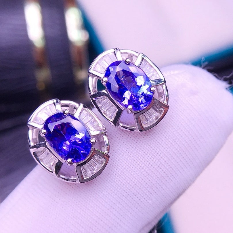14k Gold 2.5 Ct Natural Tanzanite & Diamond Earrings - 5
