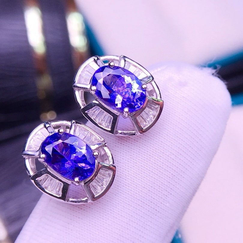 14k Gold 2.5 Ct Natural Tanzanite & Diamond Earrings - 6