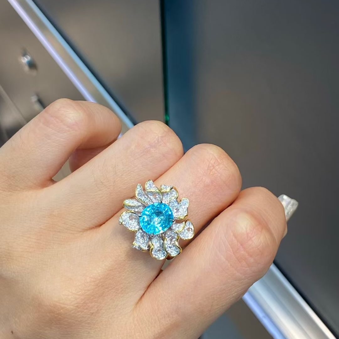 14k Gold 2.74 Ctw Natural Paraiba Tourmaline & Diamond Ring - 3