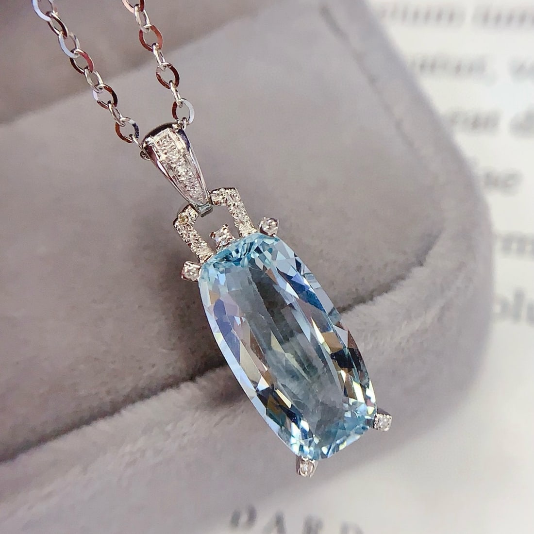 14k Gold 3.63 Ct Natural Aquamarine & Diamond Pendant( Without Chain ) - 3