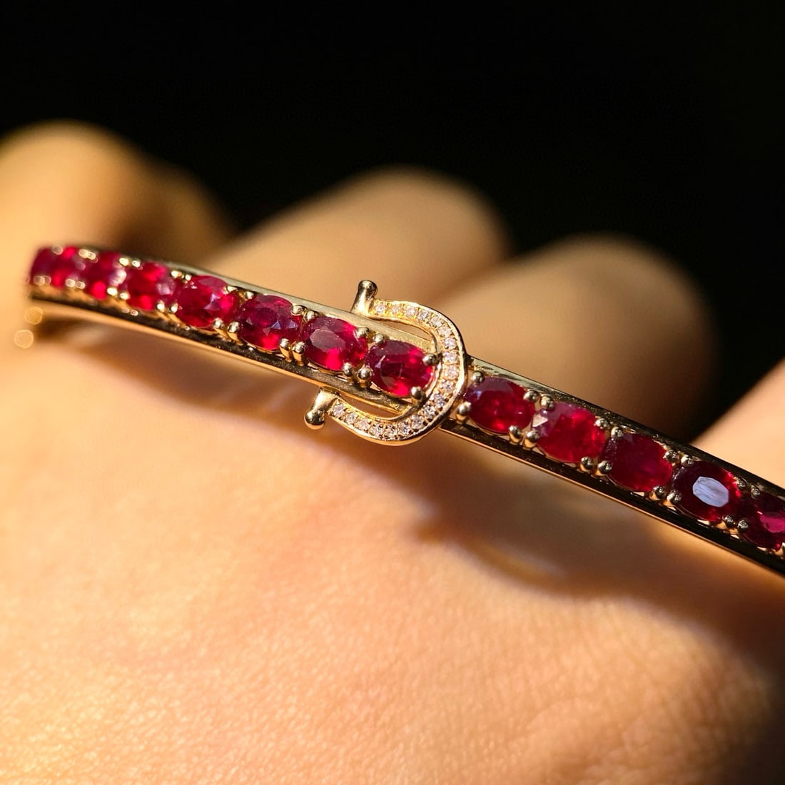 14k Gold 4.00 Ct Natural Ruby & Diamond Bangle - 3