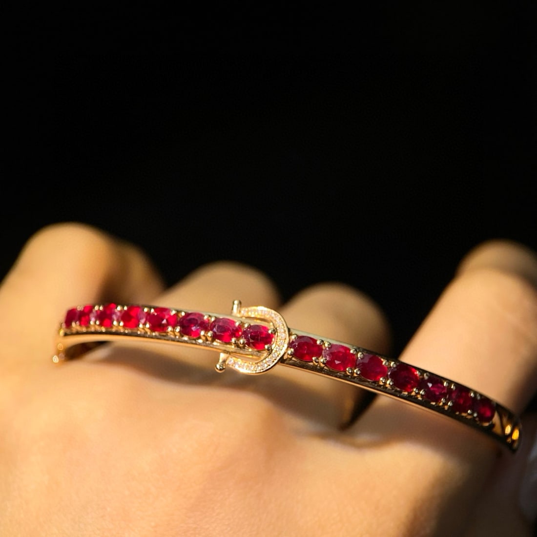 14k Gold 4.00 Ct Natural Ruby & Diamond Bangle - 4