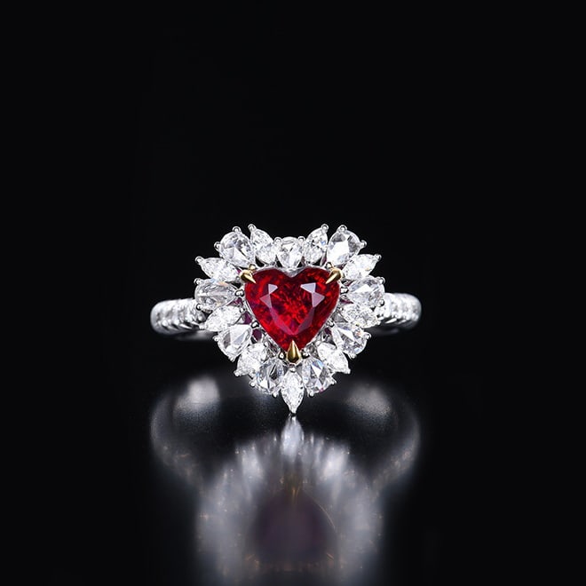 14k Gold 2.56 Ctw Natural Ruby & Diamond Ring/pendant( Without Chain ): Ref:231064007 // gold content:14k gold // ring size:7. 25us // // main gemstone:ruby // shape:heart // carat weight:1. 59ct // color:pigeonblood red // treatment:natural // // adjacent gemstone 2