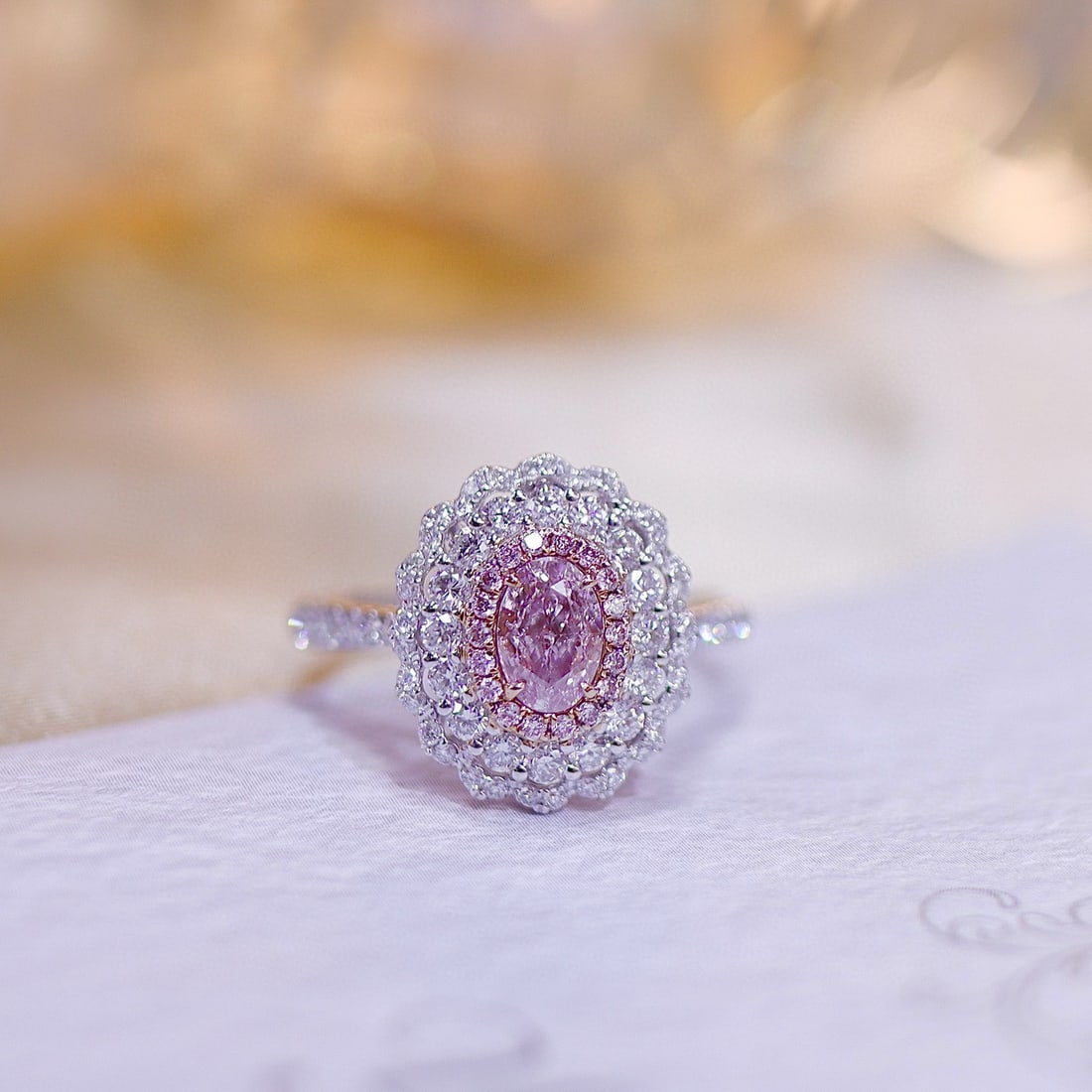 Gia Certified 14k Gold 1.10 Ctw Natural Pink Diamond & Diamond Ring/pendant( Without Chain ): Ref:231064029 // gold content:14k gold // ring size:7. 25us // // main gemstone:pink diamond // certified:gia // shape:oval // carat weight:0. 51ct // clarity grade:i1 // color:pink //