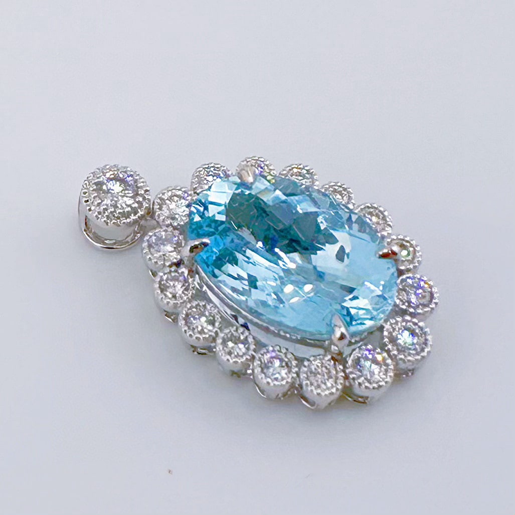 14k Gold 4.60 Ctw Natural Aquamarine & Diamond Pendant( Without Chain ) - 3