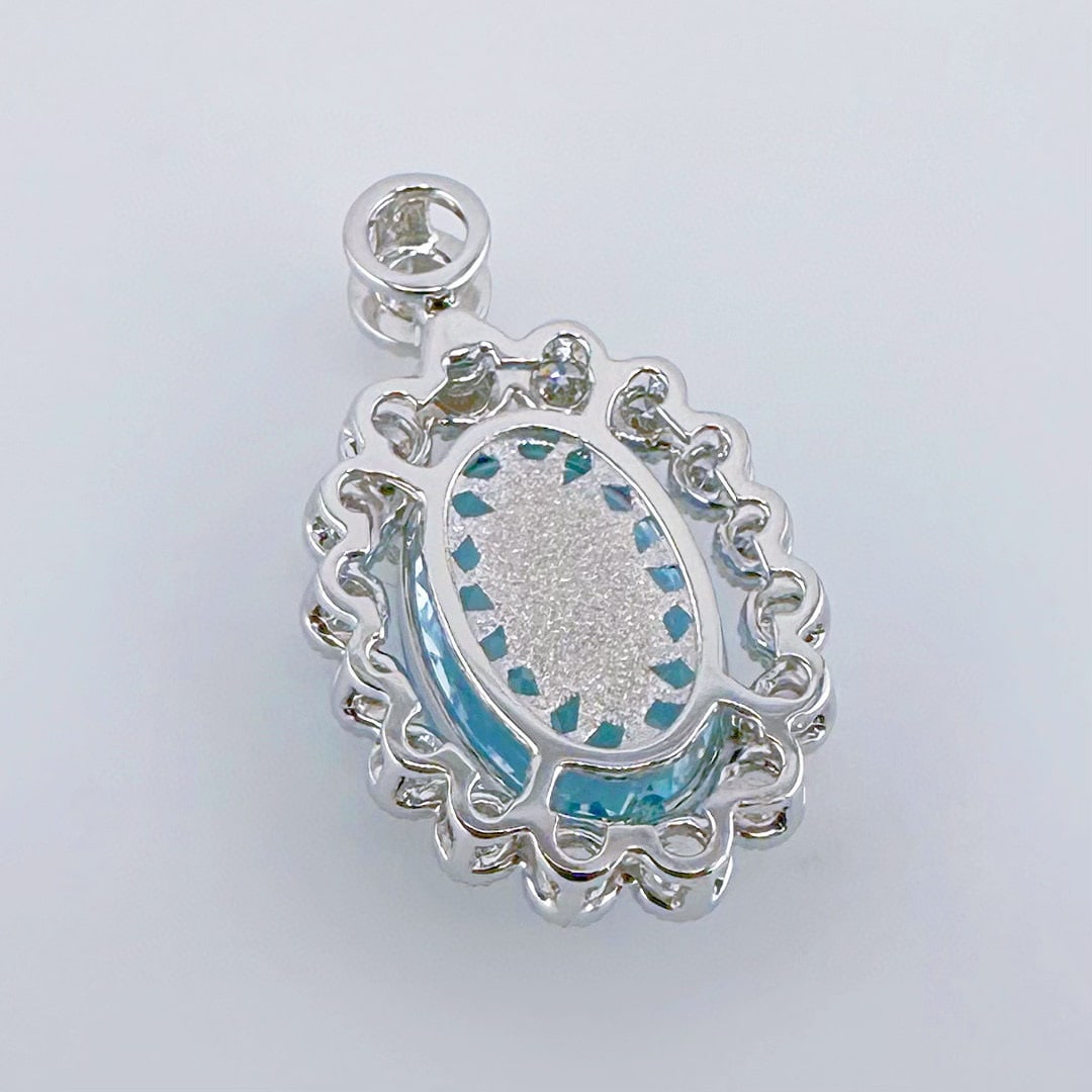 14k Gold 4.60 Ctw Natural Aquamarine & Diamond Pendant( Without Chain ) - 4