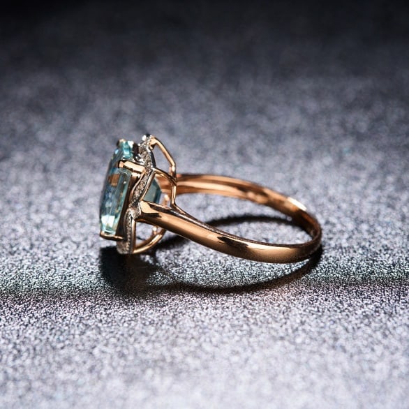 14k Gold 3.52 Ct Natural Aquamarine & Diamond Ring - 4
