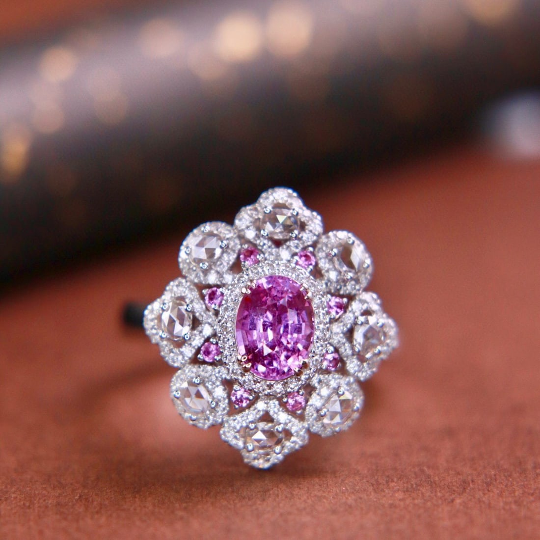 14k Gold 2.07 Ctw Natural Sapphire & Diamond Ring/pendant( Without Chain ): Ref:231064039 // gold content:14k gold // ring size:7. 25us // // main gemstone:sapphire // shape:oval // carat weight:1. 33ct // color:pink // treatment:natural // // adjacent gemstone 2 :