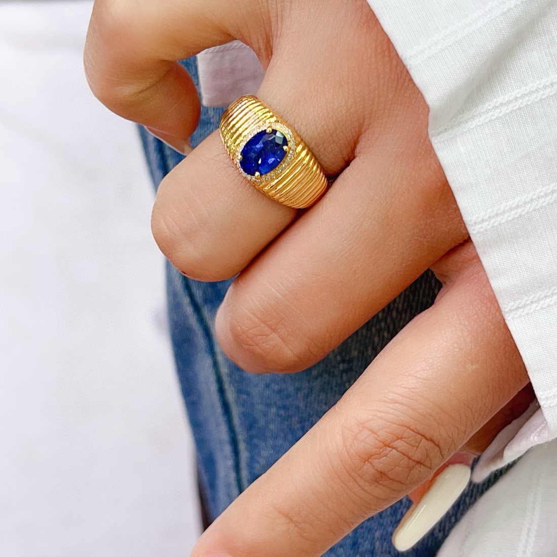 14k Gold 1.60 Ct Natural Sapphire & Diamond Ring - 6