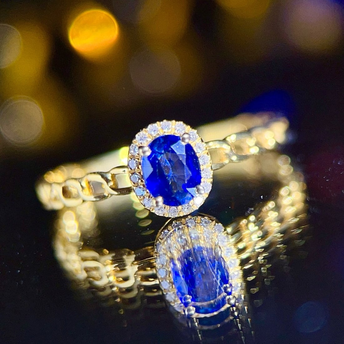 14k Gold 0.65 Ct Natural Sapphire & Diamond Ring - 2