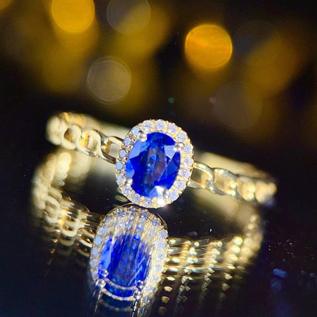 14k Gold 0.65 Ct Natural Sapphire & Diamond Ring - 3