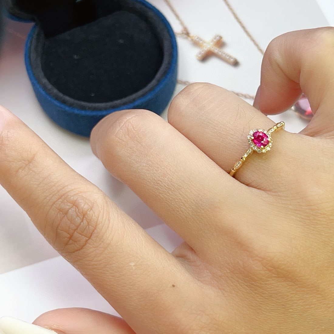 14k Gold 0.48 Ct Natural Ruby & Diamond Ring - 6