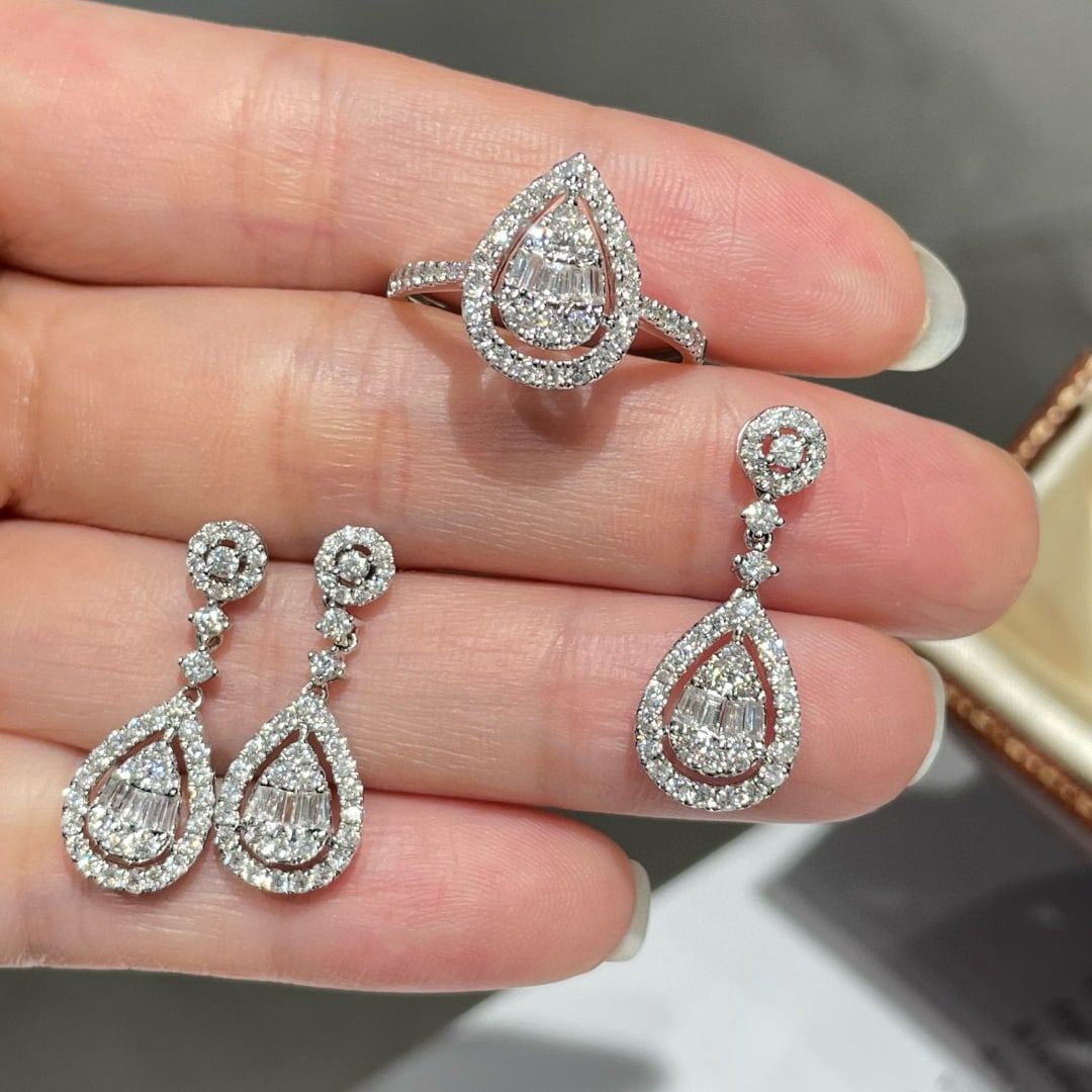 14k Gold 1.80 Ct Natural H Diamond Jewelry Set - 2