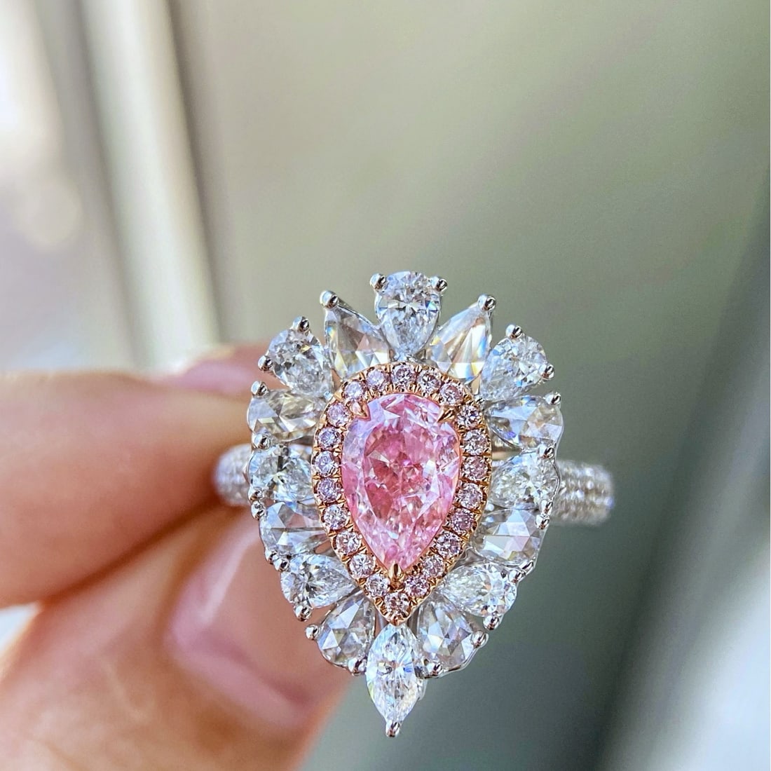 Gia Certified 14k Gold 2.33 Ctw Natural Pink Diamond & Diamond Ring/pendant( Without Chain ): Ref:231064126 // gold content:14k gold // ring size:7. 25us // // main gemstone:pink diamond // certified:gia // shape:pear // carat weight:1. 00ct // clarity grade:si2 // color:pink //