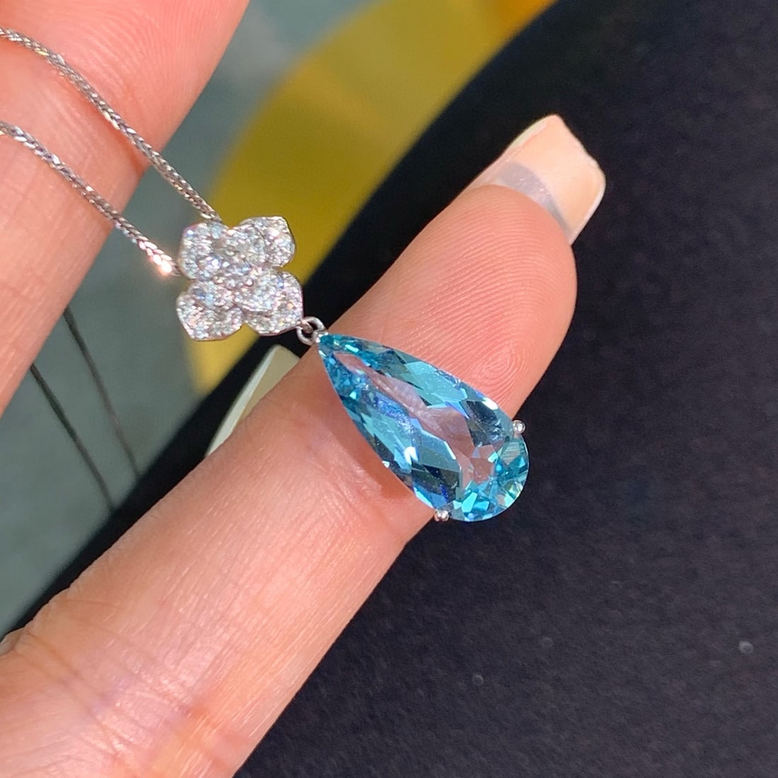 14k Gold 3.07 Ctw Natural Aquamarine & Diamond Pendant( Without Chain ) - 2