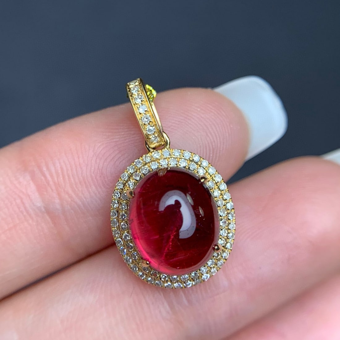 14k Gold 4.75 Ct Natural Tourmaline & Diamond Pendant( Without Chain ) - 2