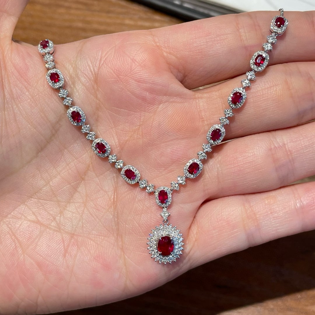 14k Gold 1.67 Ct Natural Ruby & Diamond Necklace - 2