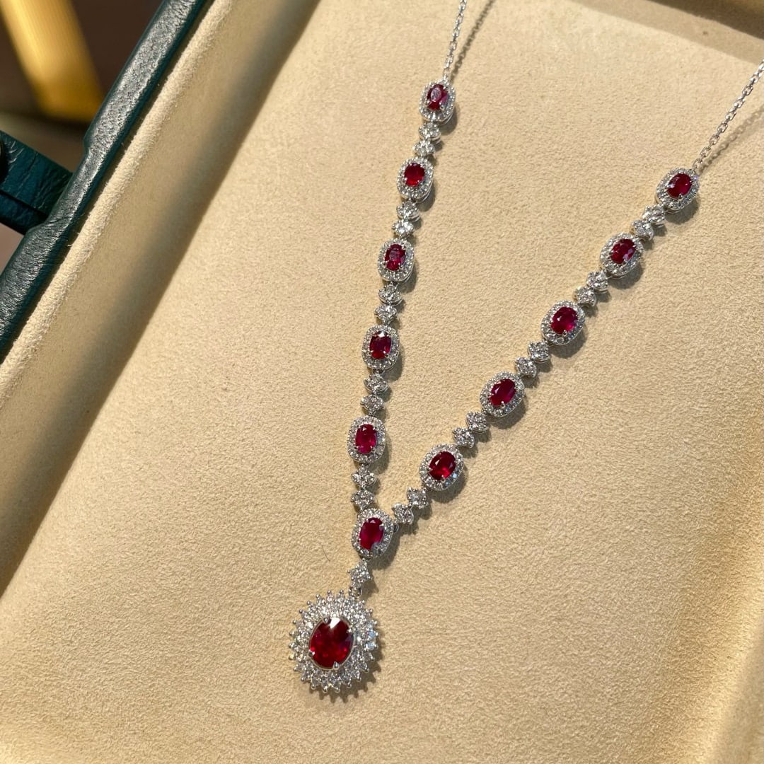 14k Gold 1.67 Ct Natural Ruby & Diamond Necklace - 4