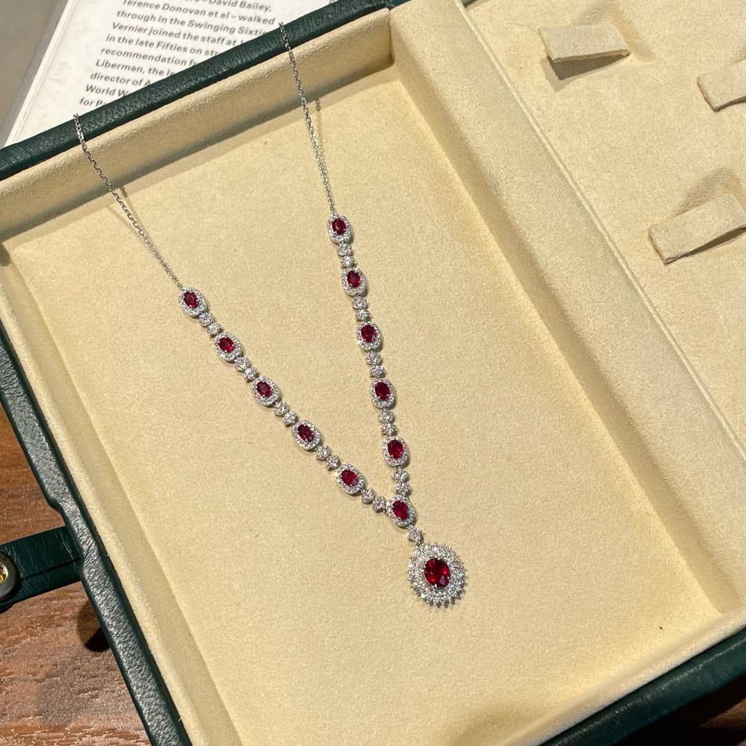 14k Gold 1.67 Ct Natural Ruby & Diamond Necklace - 5
