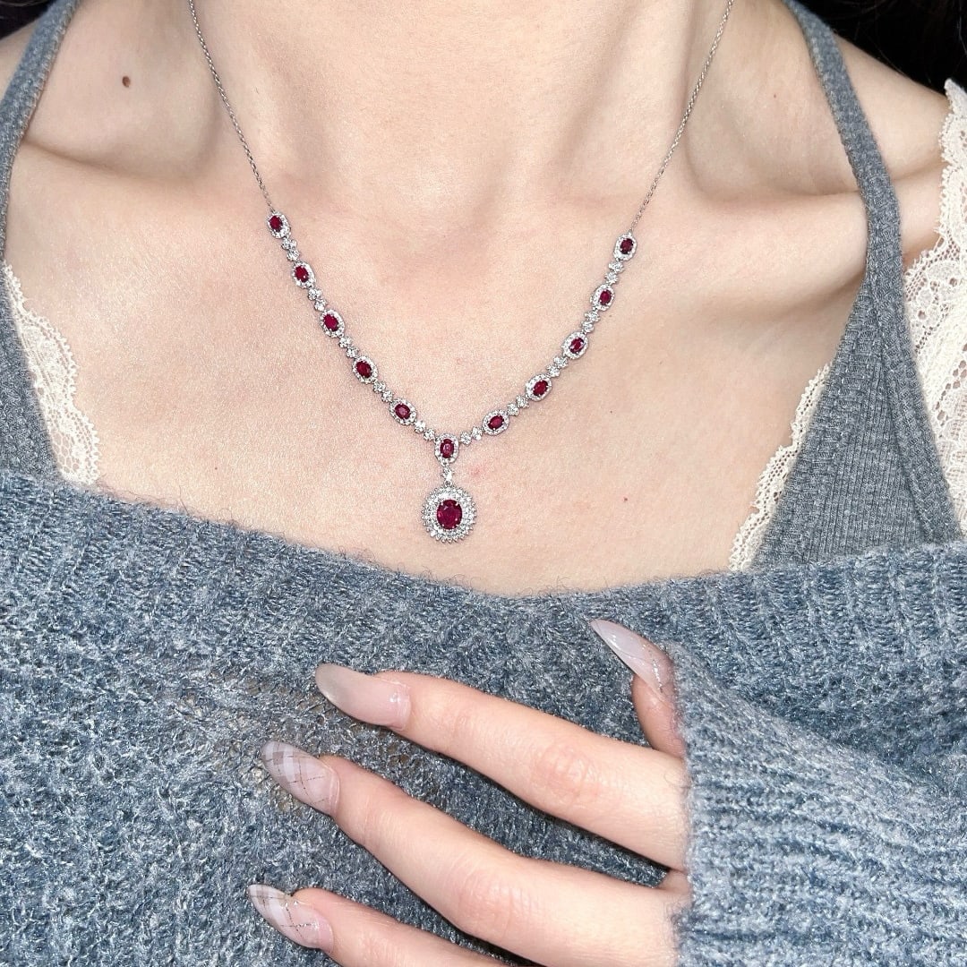 14k Gold 1.67 Ct Natural Ruby & Diamond Necklace - 6