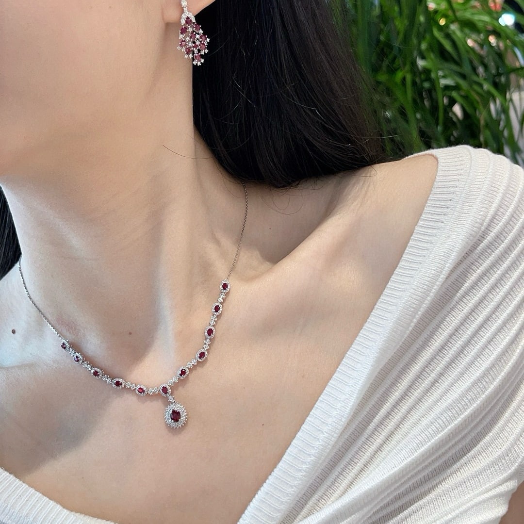 14k Gold 1.67 Ct Natural Ruby & Diamond Necklace - 7